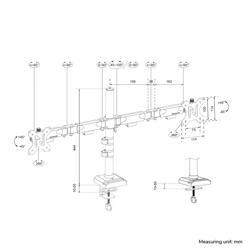 Neomounts DS60-600BL2 monitorinis laikiklis 10-32 colių - Quick-fix - 180° stabdiklis