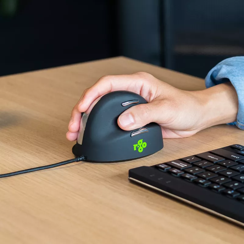 R-Go HE Break ergonominė vertikali pelė su pertraukų programine įranga, vidutinė (rankos dydis 165–185 mm), dešinei rankai, laidinė, juoda