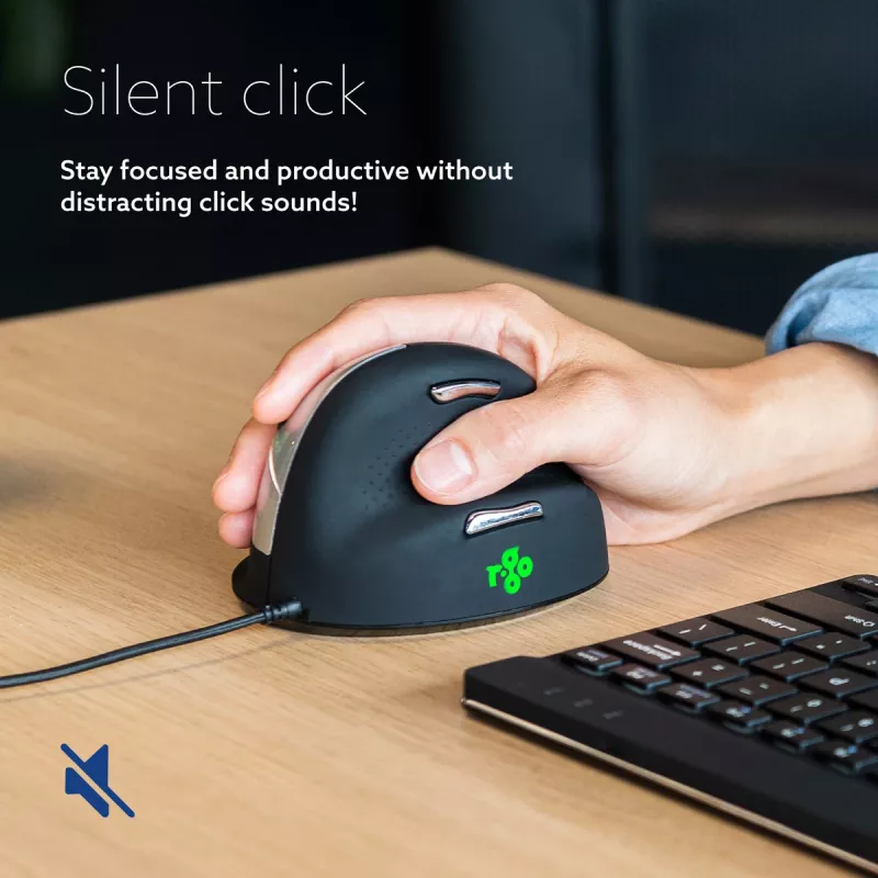 R-Go HE Break ergonominė vertikali pelė su pertraukų programine įranga, vidutinė (rankos dydis 165–185 mm), dešinei rankai, laidinė, juoda