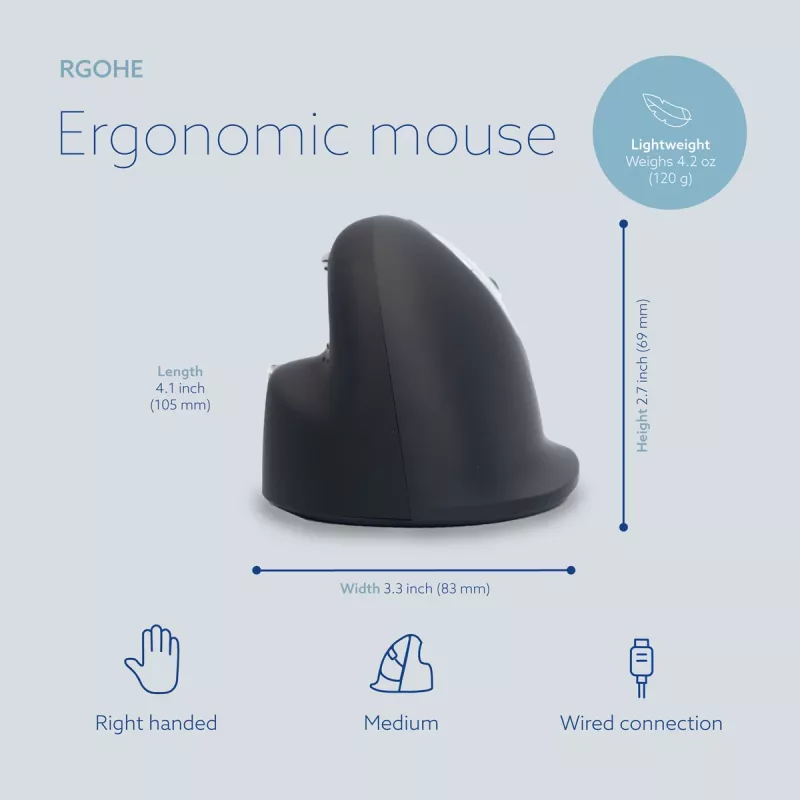 R-Go HE Break ergonominė vertikali pelė su pertraukų programine įranga, vidutinė (rankos dydis 165–185 mm), dešinei rankai, laidinė, juoda