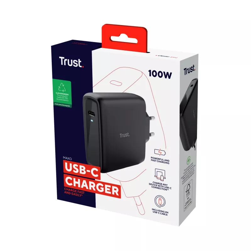 Trust Maxo 100W Universal Black AC įkroviklis su USB-C laidu