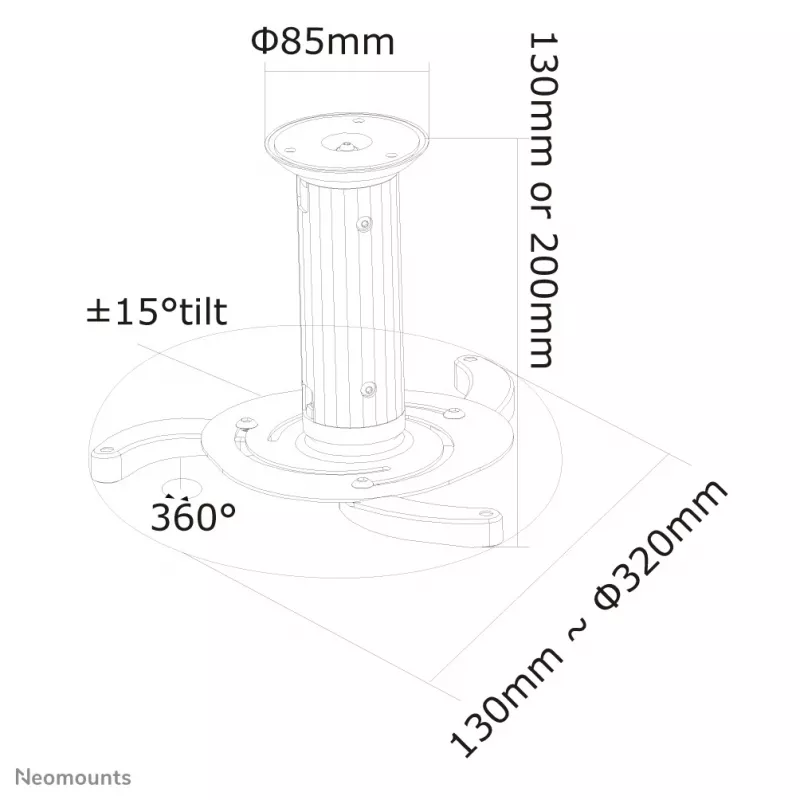 Neomounts BEAMER-C80 lubinis laikiklis projektoriui - aukštis 13-20 cm - pilnas judesys