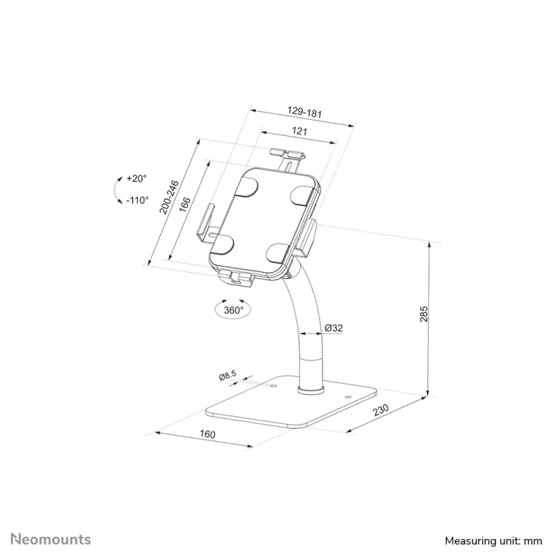 Stalinis planšetinio kompiuterio laikiklis Neomounts DS15-625WH1 baltas