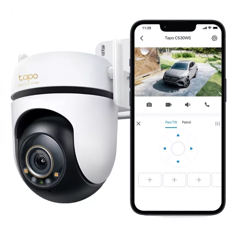 TP-Link lauko PTZ apsaugos „Wi-Fi“ kamera 3K 5MP (2880x1620), 2,4 GHz, 2 išorinės antenos, 1 Ethernet prievadas, horizontalus 360°