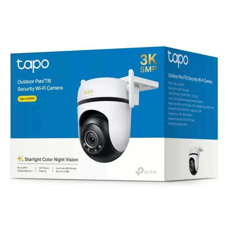 TP-Link lauko PTZ apsaugos „Wi-Fi“ kamera 3K 5MP (2880x1620), 2,4 GHz, 2 išorinės antenos, 1 Ethernet prievadas, horizontalus 360°