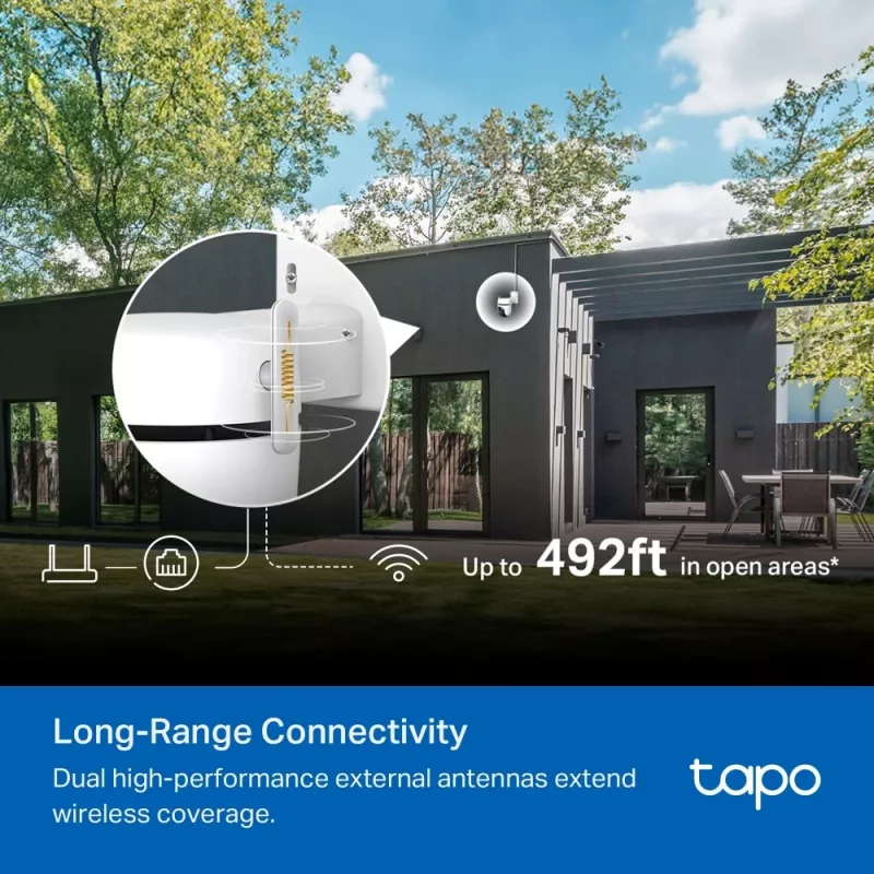 TP-Link lauko PTZ apsaugos „Wi-Fi“ kamera 3K 5MP (2880x1620), 2,4 GHz, 2 išorinės antenos, 1 Ethernet prievadas, horizontalus 360°