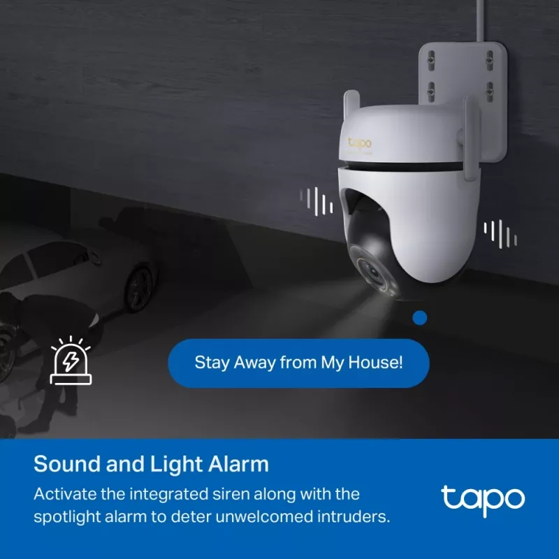 TP-Link lauko PTZ apsaugos „Wi-Fi“ kamera 3K 5MP (2880x1620), 2,4 GHz, 2 išorinės antenos, 1 Ethernet prievadas, horizontalus 360°