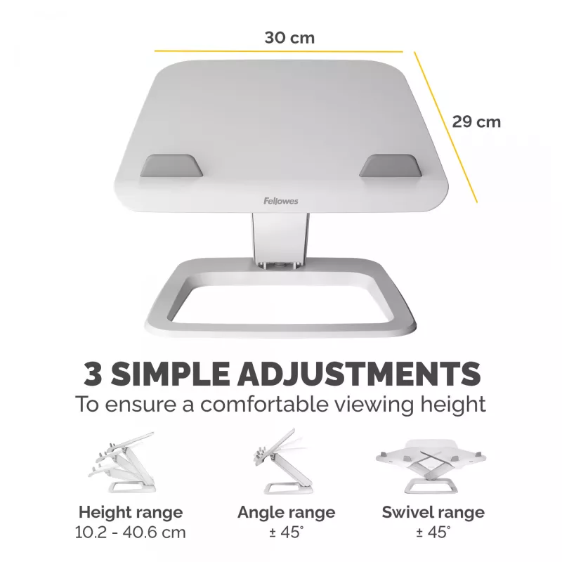 Fellowes Hana LT reguliuojamas stovas nešiojamam kompiuteriui 19 colių, 4,5 kg, baltas