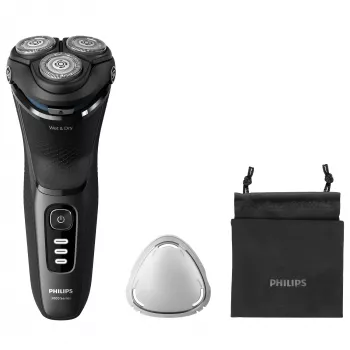 Elektrinis rotacinis skustuvas Philips 3000 Series S3244/12 – 3 galvutės, šlapias ir sausas skutimas, Li‑Ion, 60 min. veikimo laikas, iškylantis trimeris, plaunamas, juodas