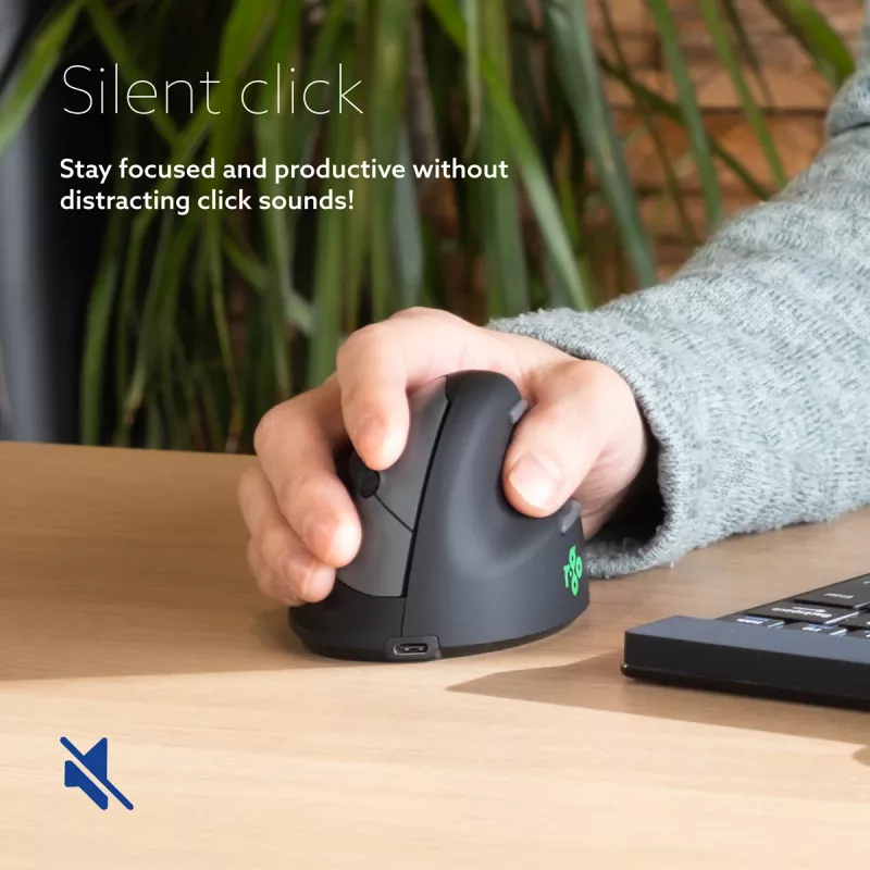 R-Go HE Break juoda belaidė Bluetooth vertikali pelė dešiniarankiams, S dydžio