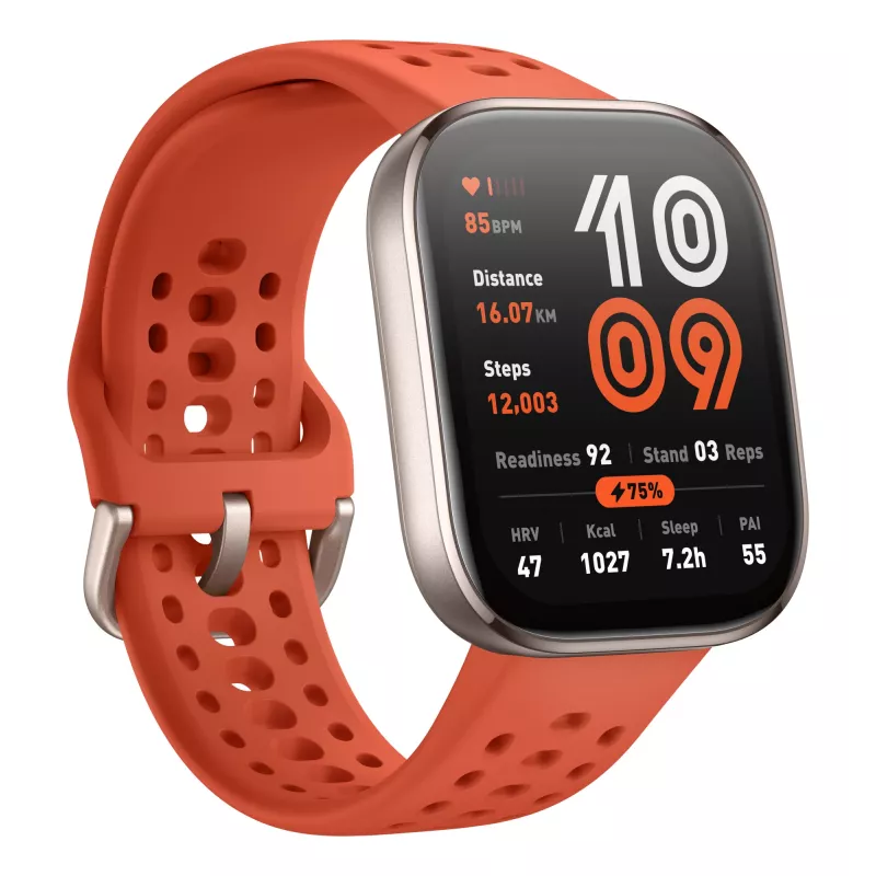 Išmanusis laikrodis Amazfit Bip 6 — 1,97 col. AMOLED, 390×450, GPS, 64 MB RAM, 512 GB flash, 340 mAh, 27,9 g, raudonas silikoninis dirželis