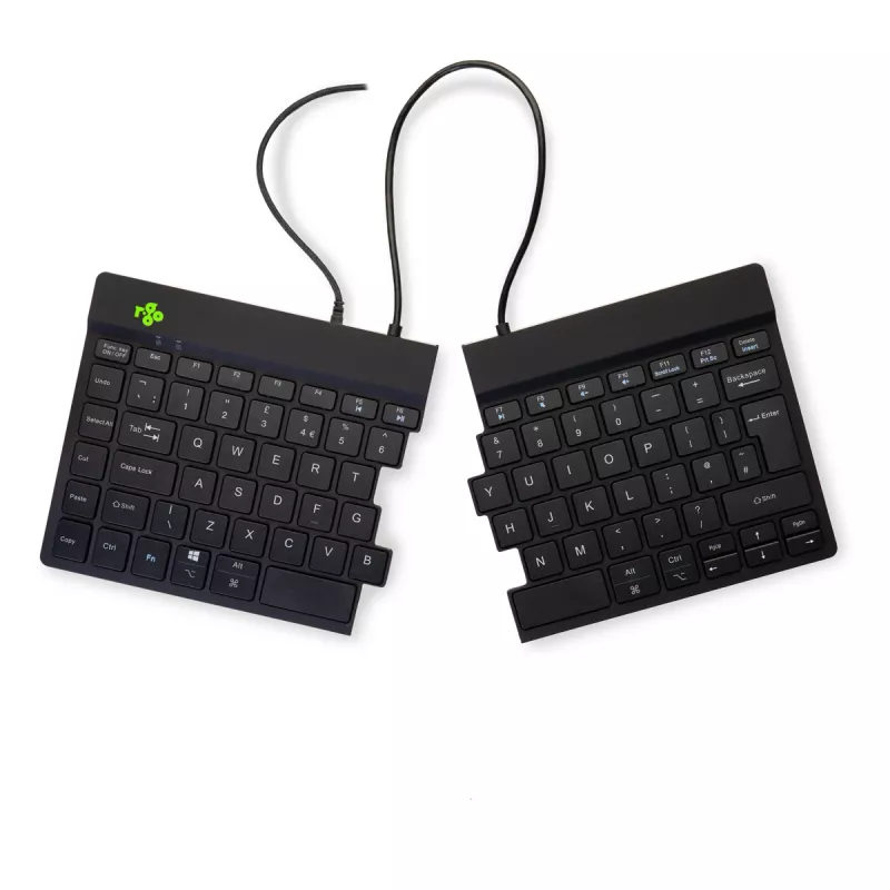 Ergonominė klaviatūra R-Go Split Break v2 su pertraukų programine įranga, išskirstyta ergonominė klaviatūra, QWERTY (JK), laidinė, juoda