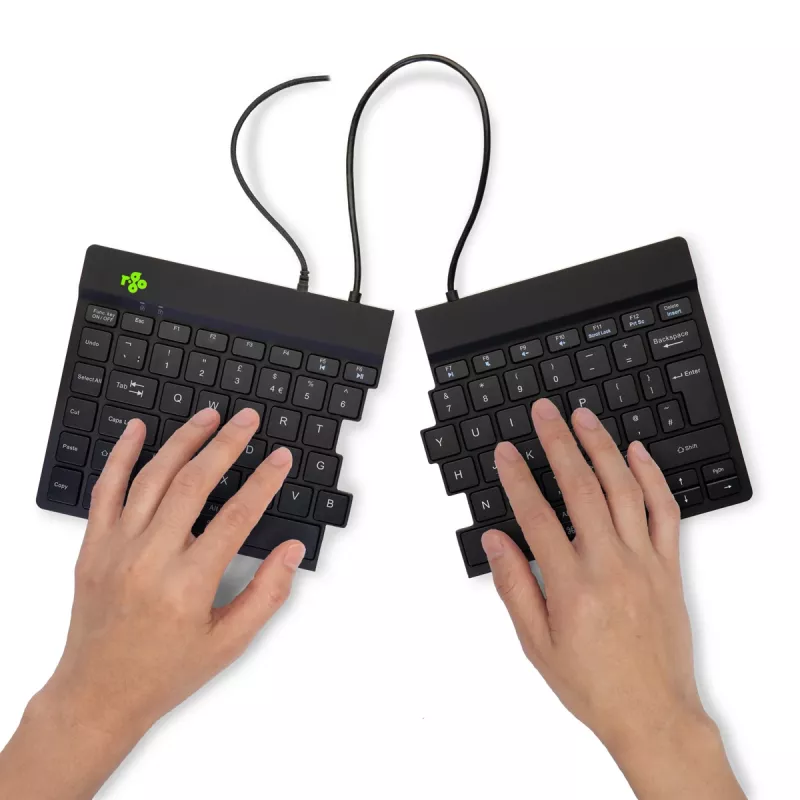 Ergonominė klaviatūra R-Go Split Break v2 su pertraukų programine įranga, išskirstyta ergonominė klaviatūra, QWERTY (JK), laidinė, juoda