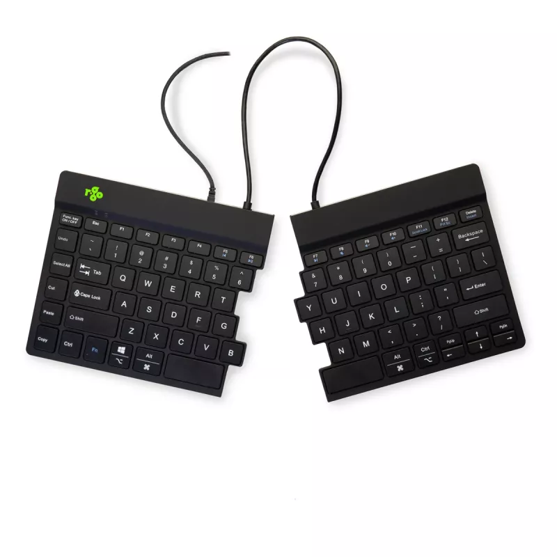 Ergonominė klaviatūra R-Go Tools Split Break v2 su pertraukų programine įranga, išskirta ergonominė klaviatūra, QWERTY (US), laidas, juoda