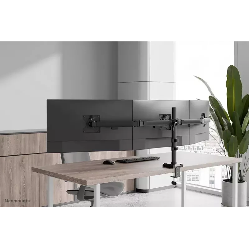 Monitoriaus laikiklis trims ekranams Neomounts DS60-600BL3 spaustuvas/angai 10-27 colių