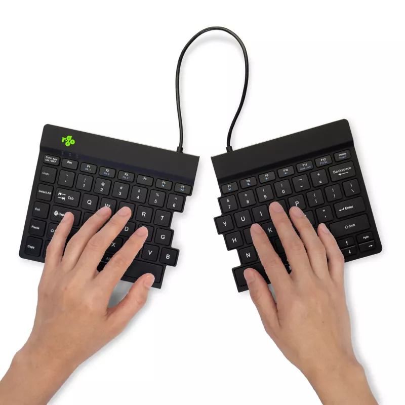 Ergonominė klaviatūra R-Go Tools Split Break su pertraukų programine įranga, išskirta klaviatūra, QWERTY (US), Bluetooth, juoda