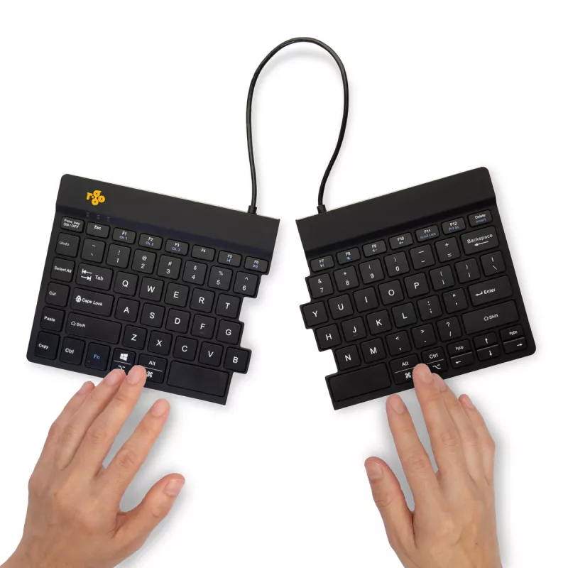 Ergonominė klaviatūra R-Go Tools Split Break su pertraukų programine įranga, išskirta klaviatūra, QWERTY (US), Bluetooth, juoda