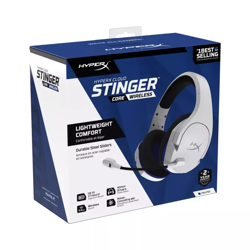 HyperX Cloud Stinger Core – belaidės žaidimų ausinės (balta-mėlyna) – PS5/PS4