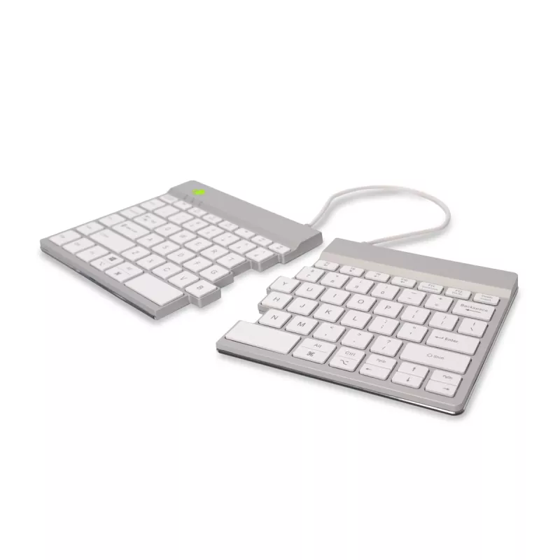 R-Go Tools ergonominė klaviatūra R-Go Split Break su pertraukų programine įranga, ergonominė išskleidžiama klaviatūra, QWERTY (US), Bluetooth, balta
