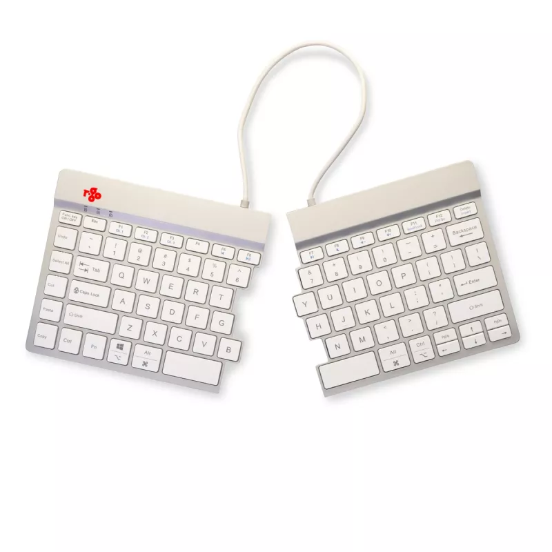 R-Go Tools ergonominė klaviatūra R-Go Split Break su pertraukų programine įranga, ergonominė išskleidžiama klaviatūra, QWERTY (US), Bluetooth, balta