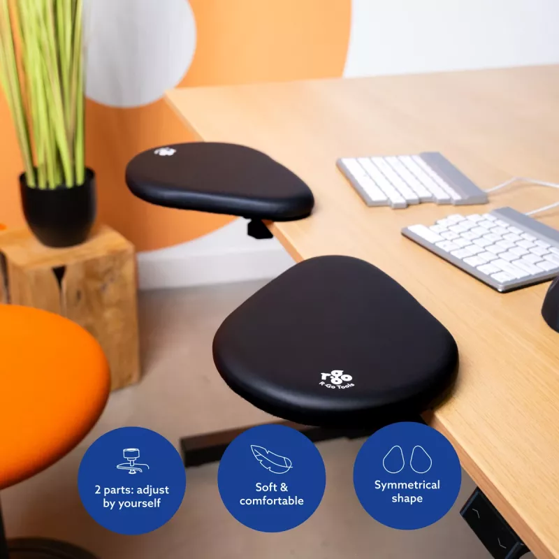 R-Go Tools porankis R-Go split, ergonomiškas porankis iš dviejų dalių, reguliuojamas, simetriškas, su minkštu putplasčiu, juodas