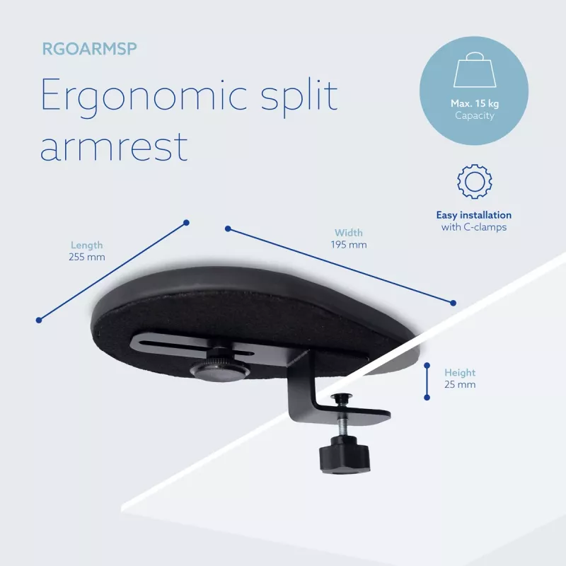 R-Go Tools porankis R-Go split, ergonomiškas porankis iš dviejų dalių, reguliuojamas, simetriškas, su minkštu putplasčiu, juodas