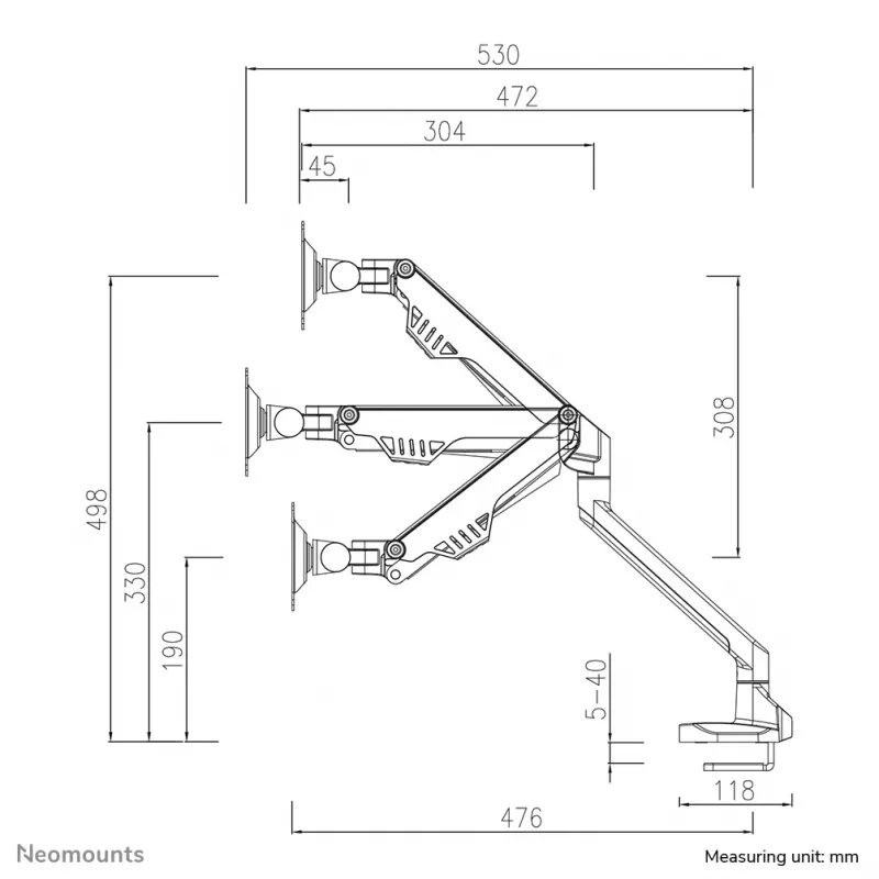 Neomounts FPMA-D750SILVER2 Monitor laikiklis 10-32 inch - dujinė spyruoklė - Topfix - 180° stabdiklis