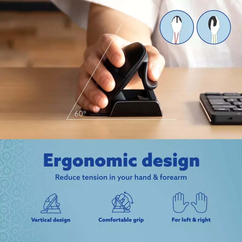 R-Go Tools Ergonominė pelė R-Go Twister su pertraukų programine įranga, ambidekstrinė pelė abiem rankoms, sulankstoma, Bluetooth ir laidinė
