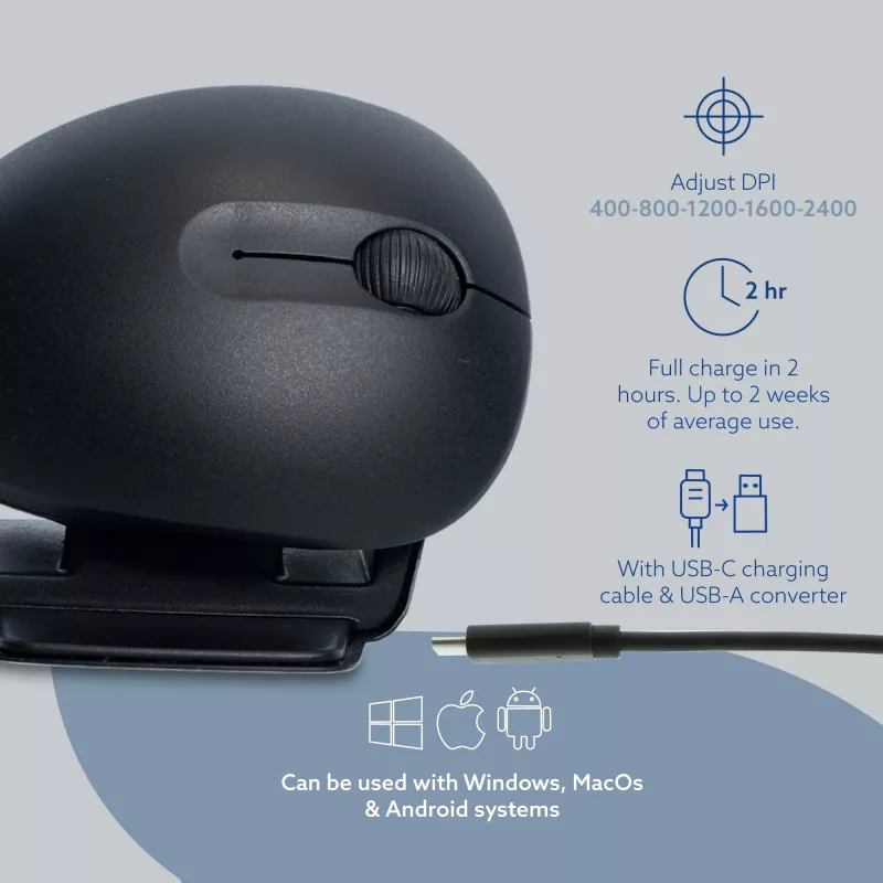 R-Go Tools Ergonominė pelė R-Go Twister su pertraukų programine įranga, ambidekstrinė pelė abiem rankoms, sulankstoma, Bluetooth ir laidinė