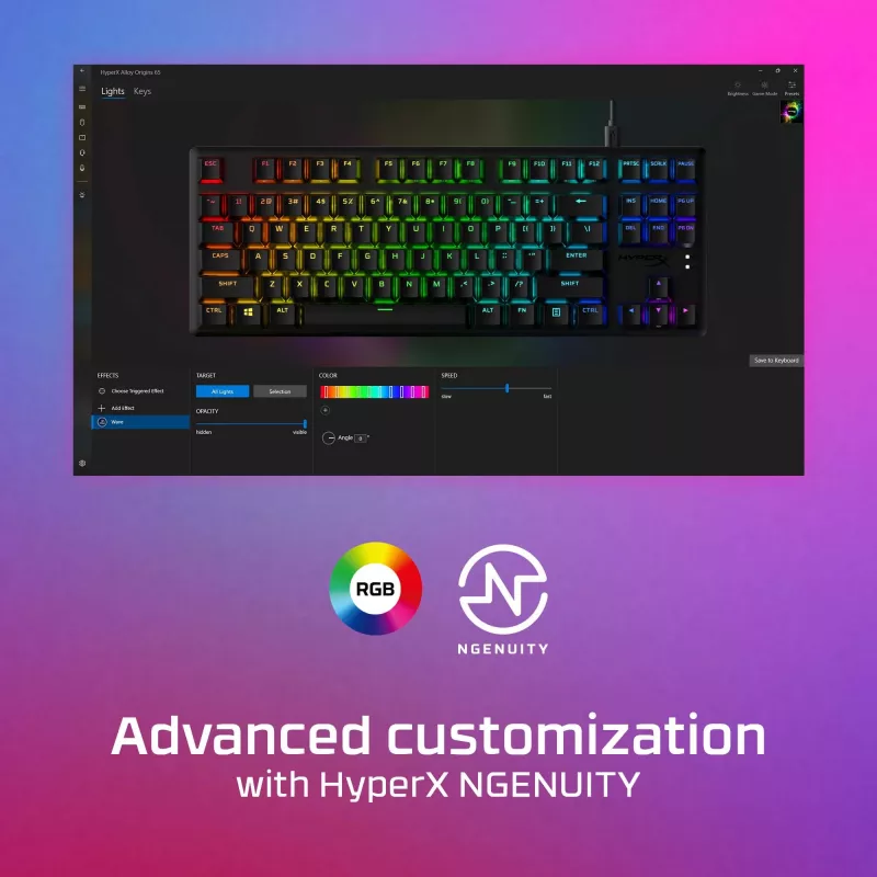 HyperX Alloy Origins Core – Mechaninė žaidimų klaviatūra, HX Blue (JAV išdėstymas)