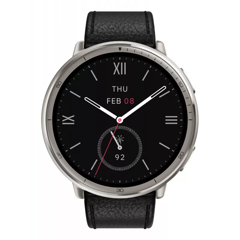Amazfit Active 2 Premium 44 mm išmanusis laikrodis, juodas odinis dirželis (W2433EU1N)