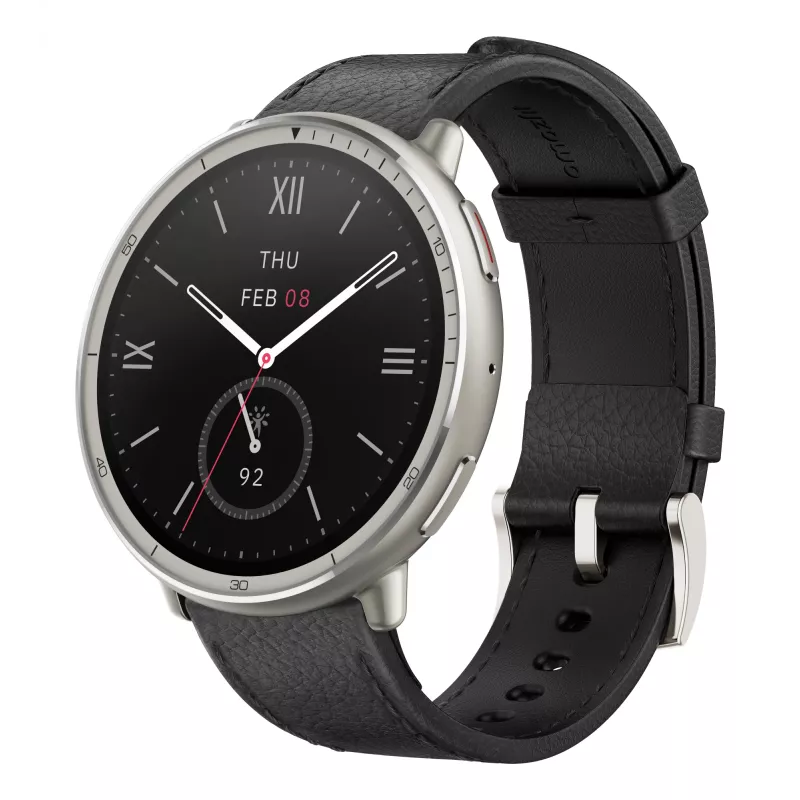 Amazfit Active 2 Premium 44 mm išmanusis laikrodis, juodas odinis dirželis (W2433EU1N)