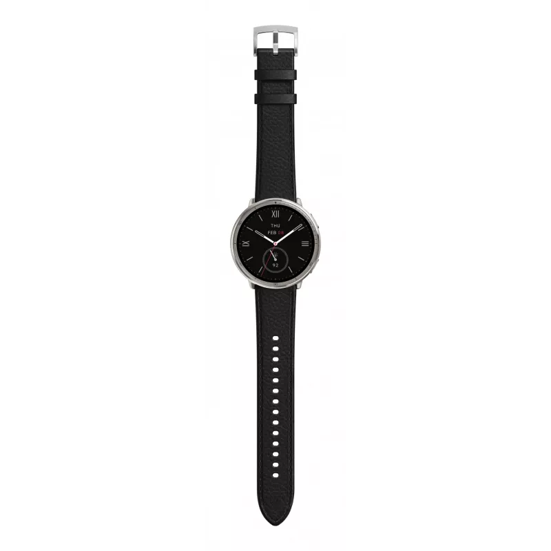 Amazfit Active 2 Premium 44 mm išmanusis laikrodis, juodas odinis dirželis (W2433EU1N)