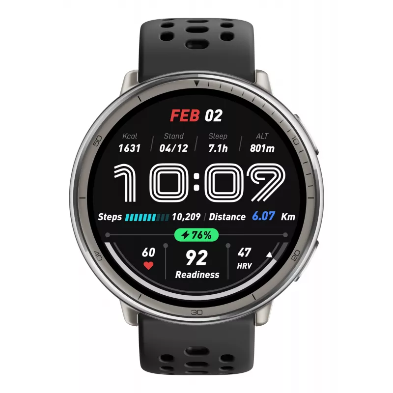 Amazfit Active 2 Premium 44 mm išmanusis laikrodis, juodas odinis dirželis (W2433EU1N)