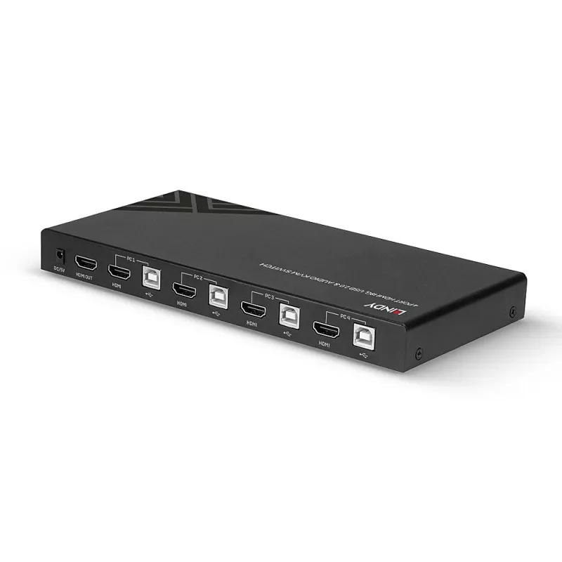 Lindy KVM Jungiklis HDMI 18G USB 2.0 Garsas 4 Prievadai 4K Ultra HD