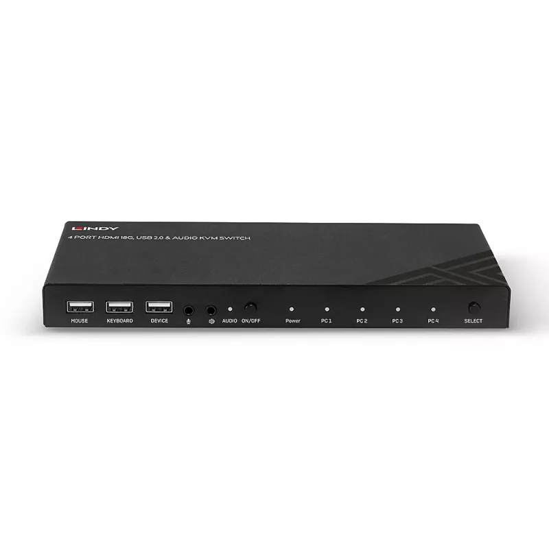 Lindy KVM Jungiklis HDMI 18G USB 2.0 Garsas 4 Prievadai 4K Ultra HD
