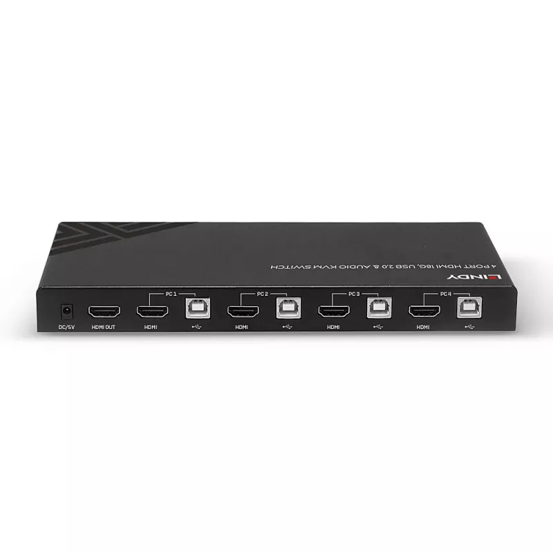 Lindy KVM Jungiklis HDMI 18G USB 2.0 Garsas 4 Prievadai 4K Ultra HD