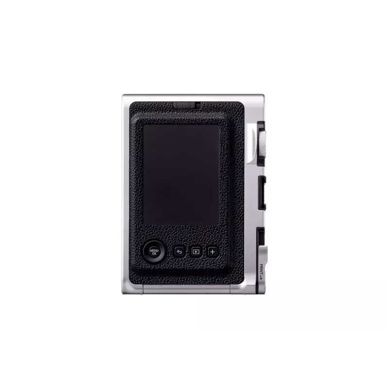 Momentinio atspaudo kamera Fujifilm Instax Mini Evo – 1/5 colio CMOS 2560×1920, 3 colių TFT, 1/8000–0,25 s užraktas, įmontuota blykstė, 285 g, sidabrinė/juoda
