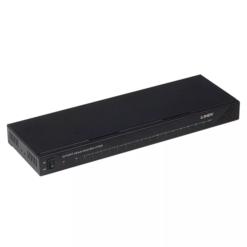 Lindy 16 prievadų HDMI 4K60 skirstytuvas 16x HDMI 3840x2160 juodas