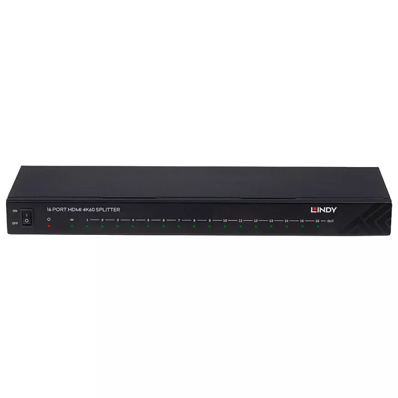 Lindy 16 prievadų HDMI 4K60 skirstytuvas 16x HDMI 3840x2160 juodas