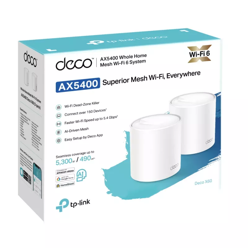 TP-Link Deco X60 AX3000 viso namo „Mesh“ Wi-Fi 6 sistema, 2 vnt. rinkinys