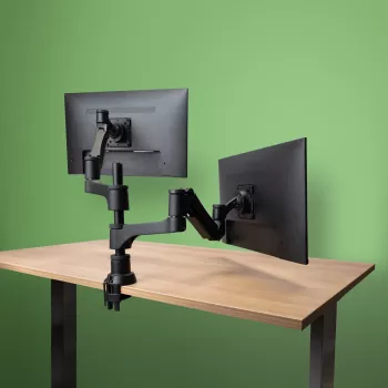 R-Go Tools monitorinis laikiklis R-Go Caparo Dual, dviems monitoriams, reguliuojamas dujine spyruokle, 3-9 kg keliamoji galia, 100% žiedinis, juodas
