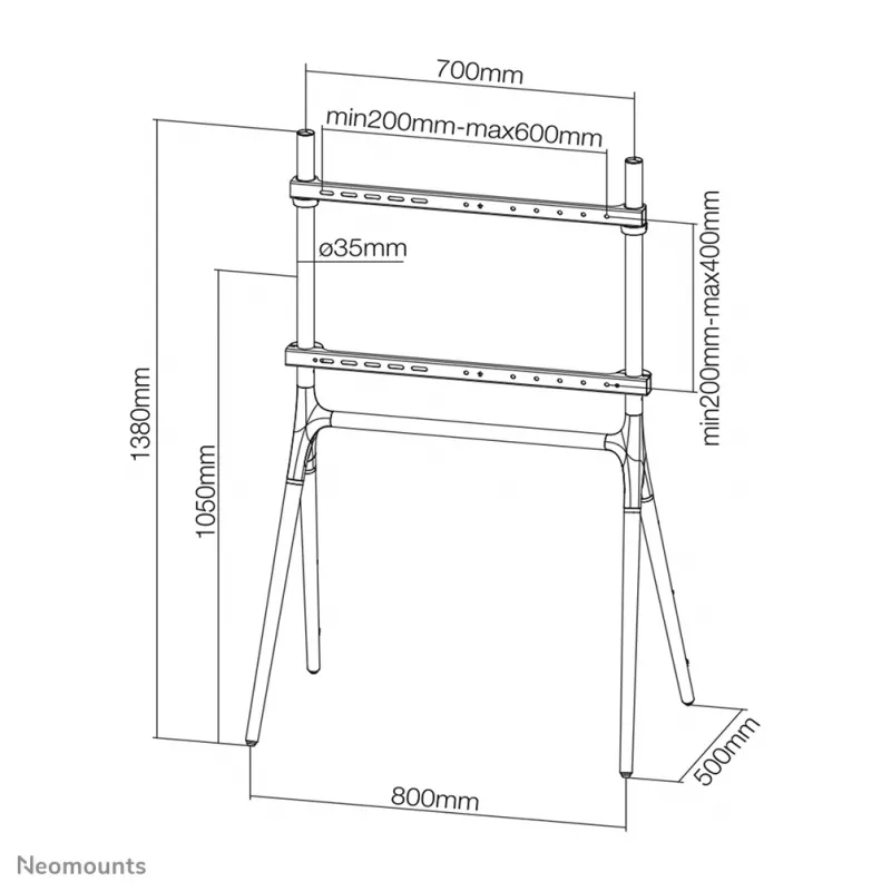 Neomounts NM-M1000BLACK grindinis stovas televizoriui 37-70 colių, 40 kg, 94 cm (37 inch), 177,8 cm (70 inch), 200 x 200 mm, 600 x 400 mm, 0 - 1380 mm