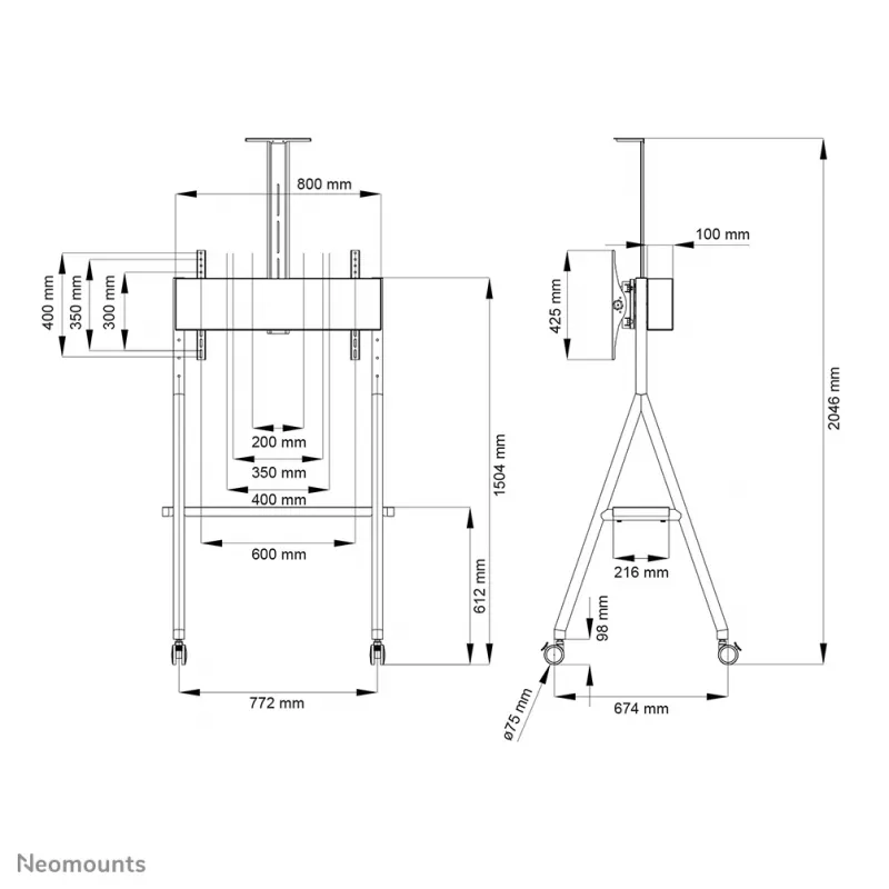 Neomounts NS-M1500WHITE mobilus stovas televizoriui 32-65 colių