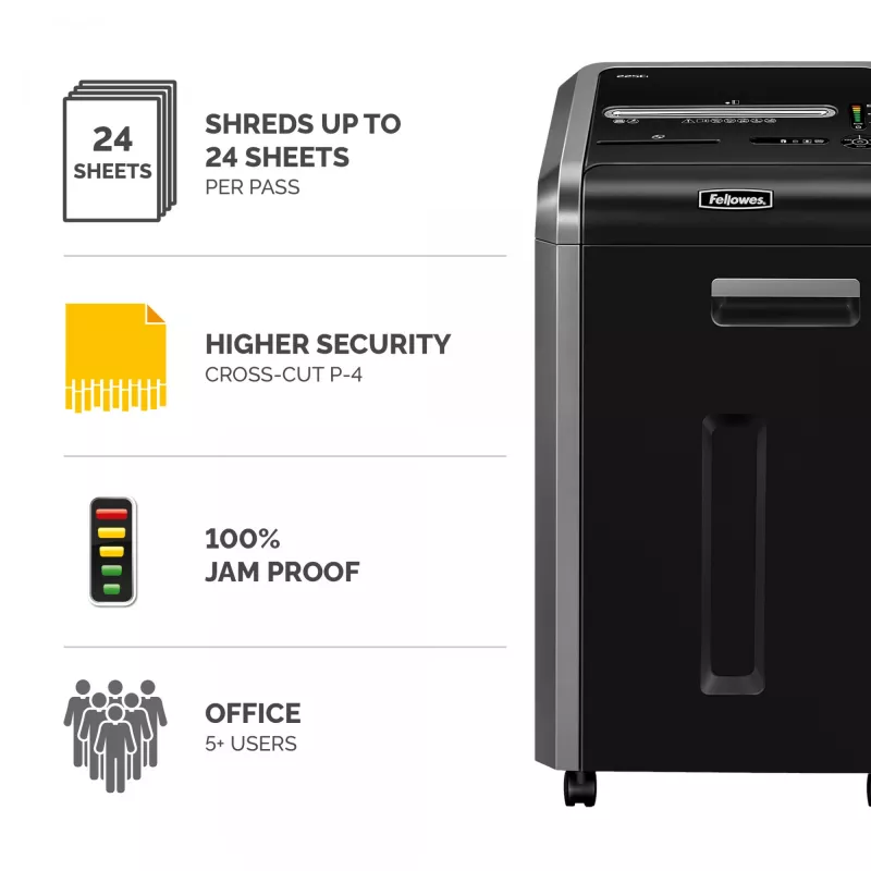 Fellowes 225Ci popieriaus smulkintuvas, kryžminis pjovimas, 24 lapai, P-4, 60 l krepšys
