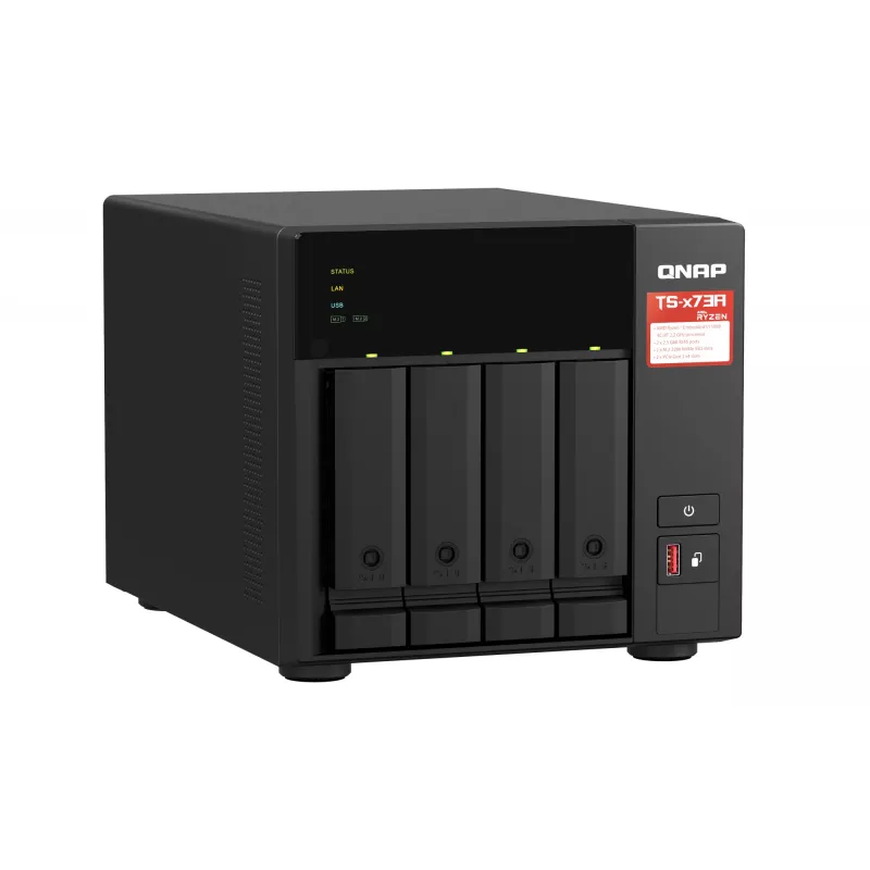 QNAP TS-473A NAS bokštinis AMD Ryzen Embedded V1500B 8 GB DDR4 0 TB QNAP Turbo System juodas