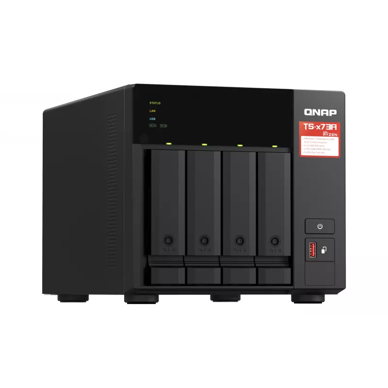 QNAP TS-473A NAS bokštinis AMD Ryzen Embedded V1500B 8 GB DDR4 0 TB QNAP Turbo System juodas