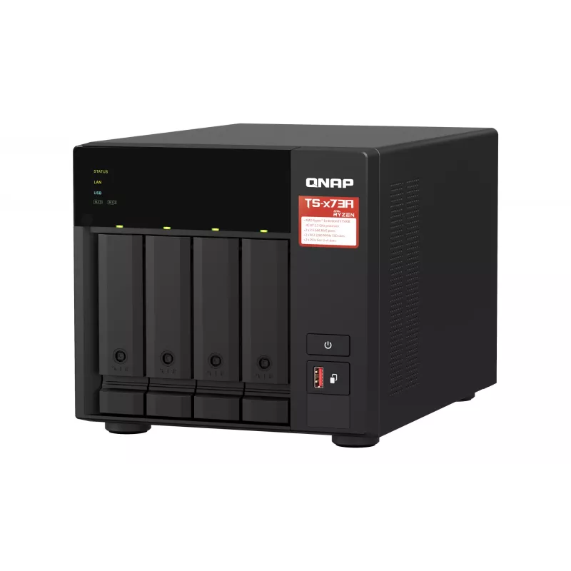 QNAP TS-473A NAS bokštinis AMD Ryzen Embedded V1500B 8 GB DDR4 0 TB QNAP Turbo System juodas