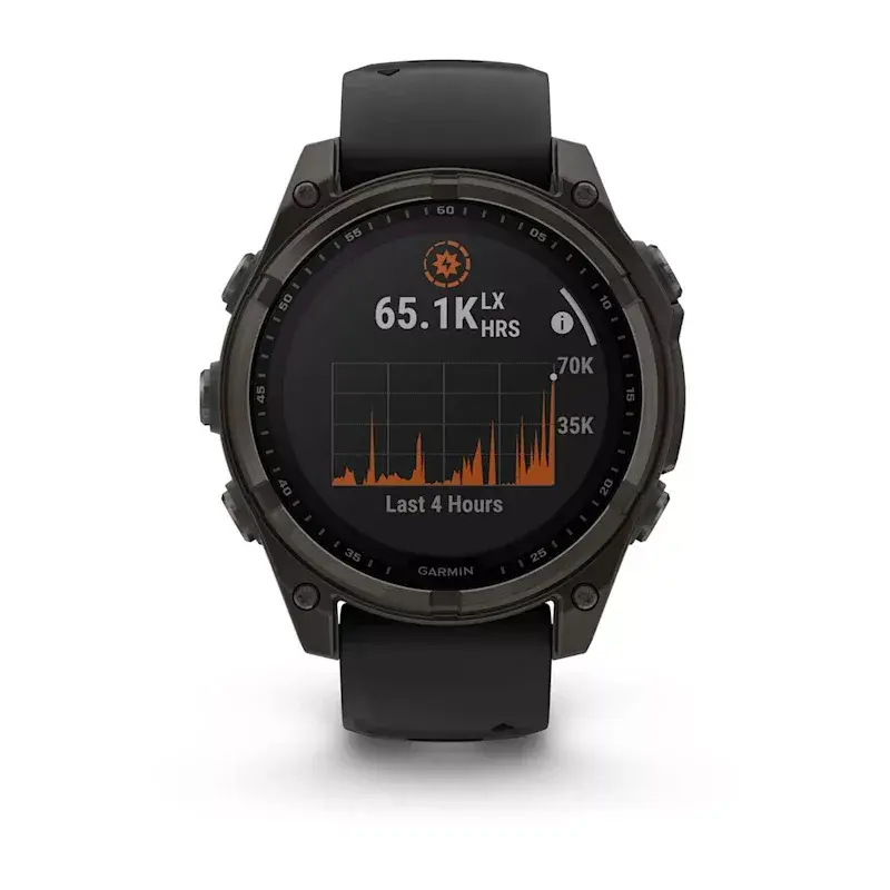 Sportinis išmanusis laikrodis GARMIN fenix 8 Black — 51 mm korpusas, Safyro stiklas, saulės įkrovimas, GPS, 32 GB, 10 ATM, 1,3 colio ekranas