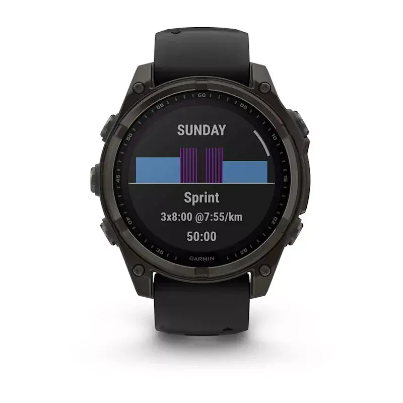 Sportinis išmanusis laikrodis GARMIN fenix 8 Black — 51 mm korpusas, Safyro stiklas, saulės įkrovimas, GPS, 32 GB, 10 ATM, 1,3 colio ekranas